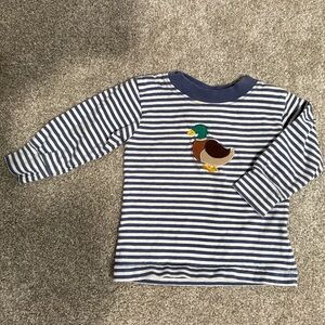 Little English Navy & White Striped Long Sleeve Top with Duck Applique